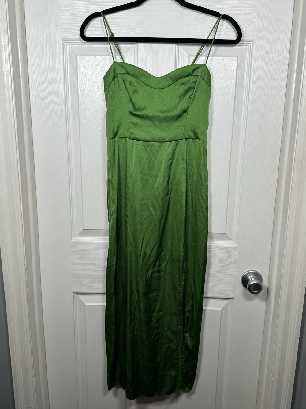Abercrombie & Fitch Green Satin Slip Midi Dress Sweetheart Slit XS - Picture 3 of 9